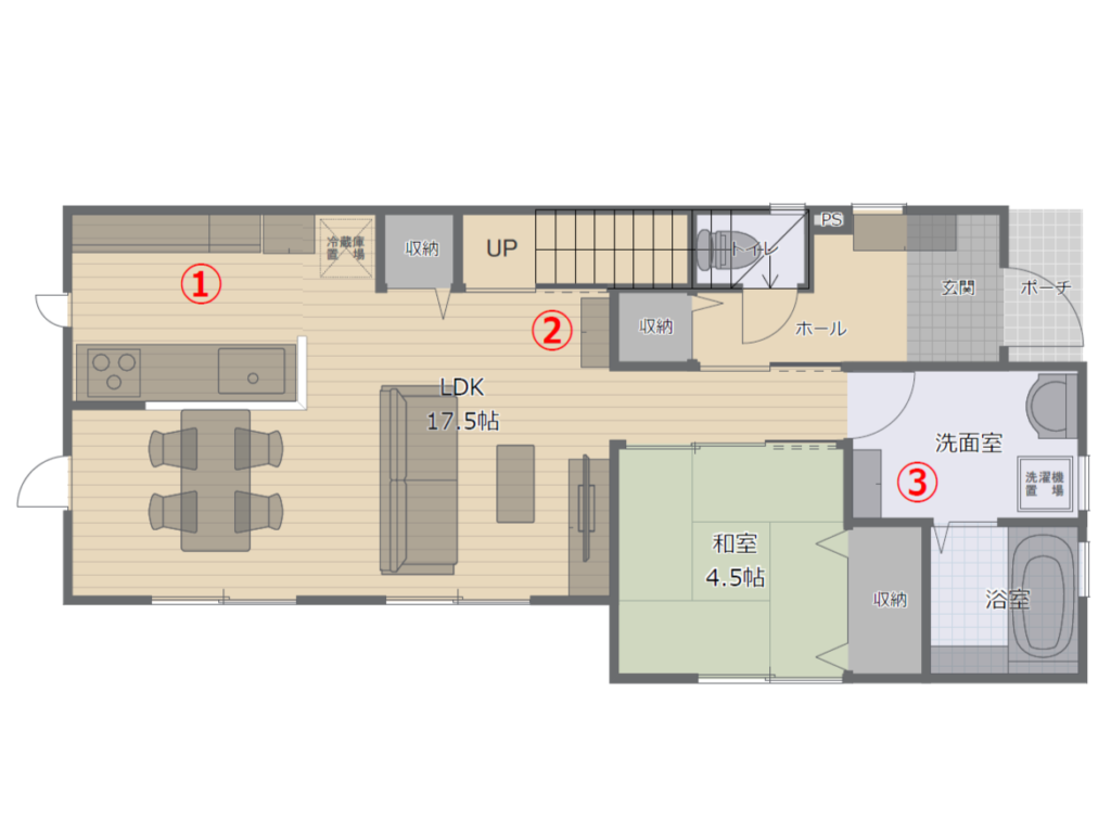 【参考】ご家族4人で暮らす間取り実例の使い方1階フロアープラン