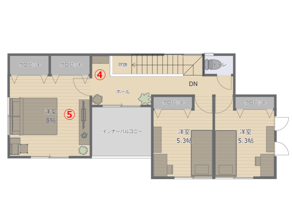【参考】ご家族4人で暮らす間取り実例の使い方2階フロアープラン