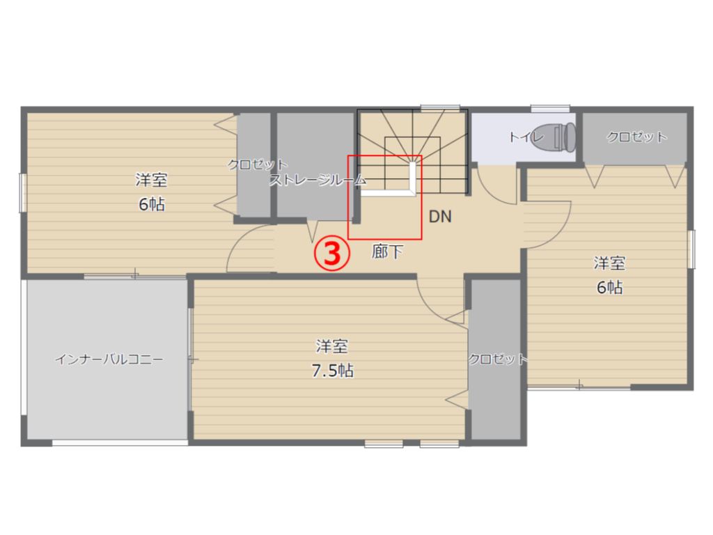 階段部分も工夫すると2階に空きスペースができる-③