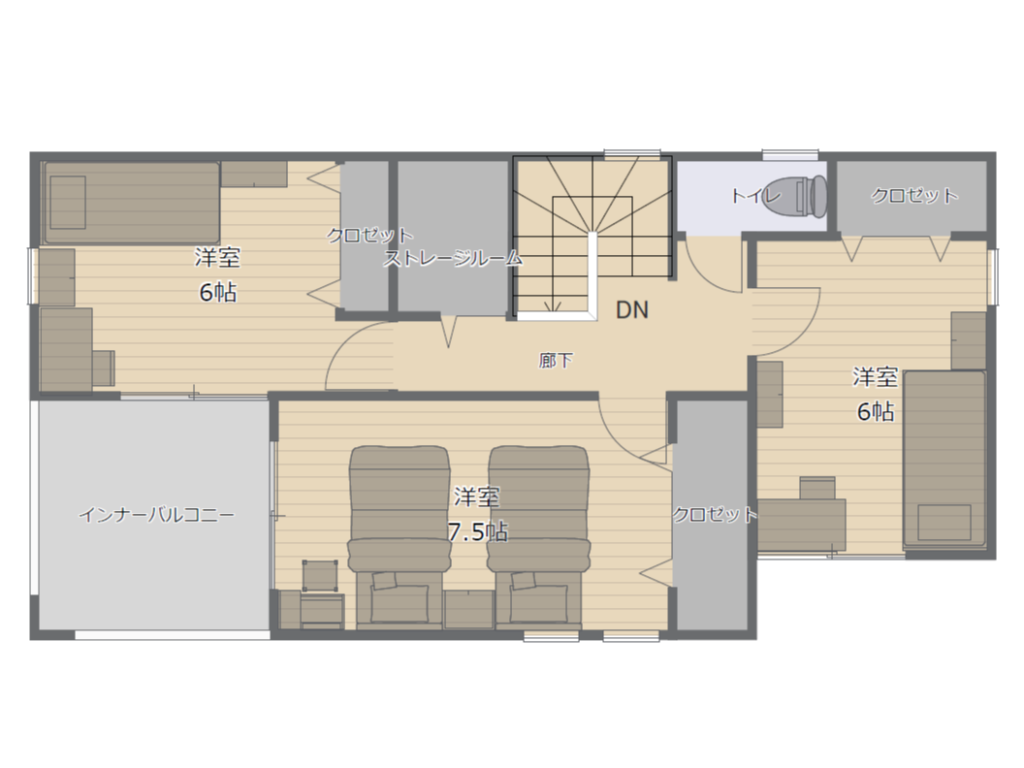 理想的なリビングを上手に使うなら｜家具配置の参考2階フロアープラン