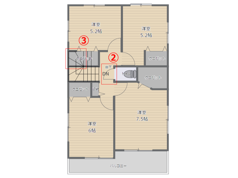 間取り実例で気になったポイント2階フロアープラン