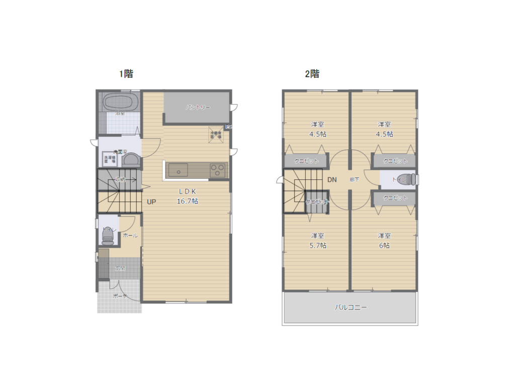 2階4部屋プランの間取りの実例